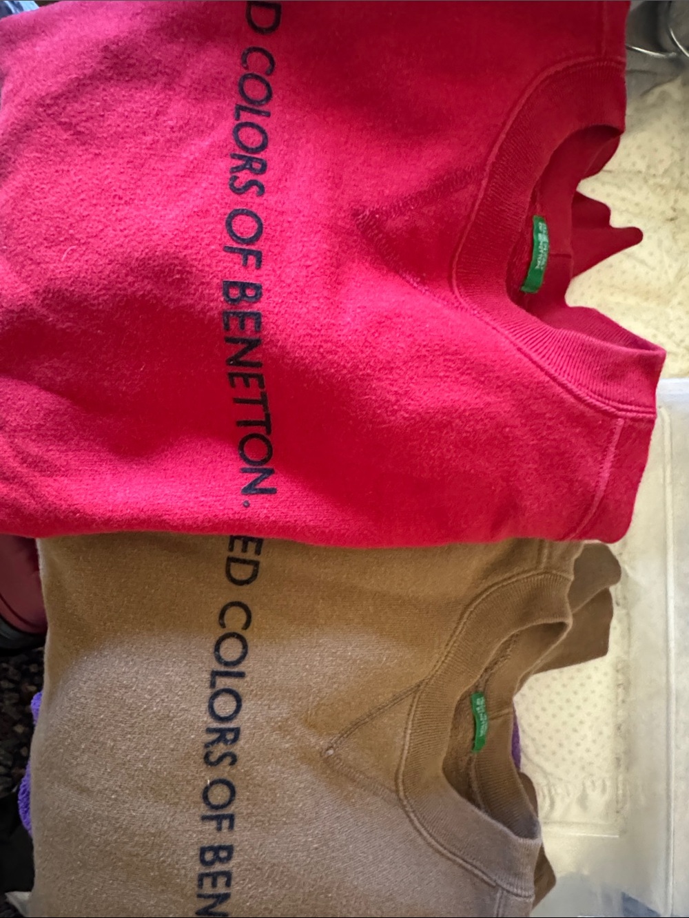 Two United Colors of Benetton Red and tan Crewneck Sweatshirt with Chest Logo - Picture 2 of 11
